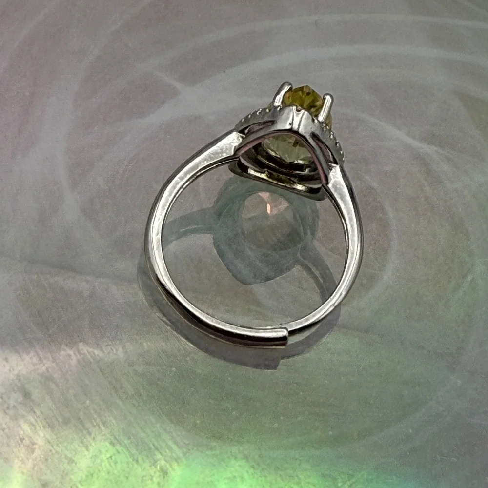 Citrine Yellow Pear Halo Ring Adjustable Silver‎ Tone Fashion Jewelry Women's